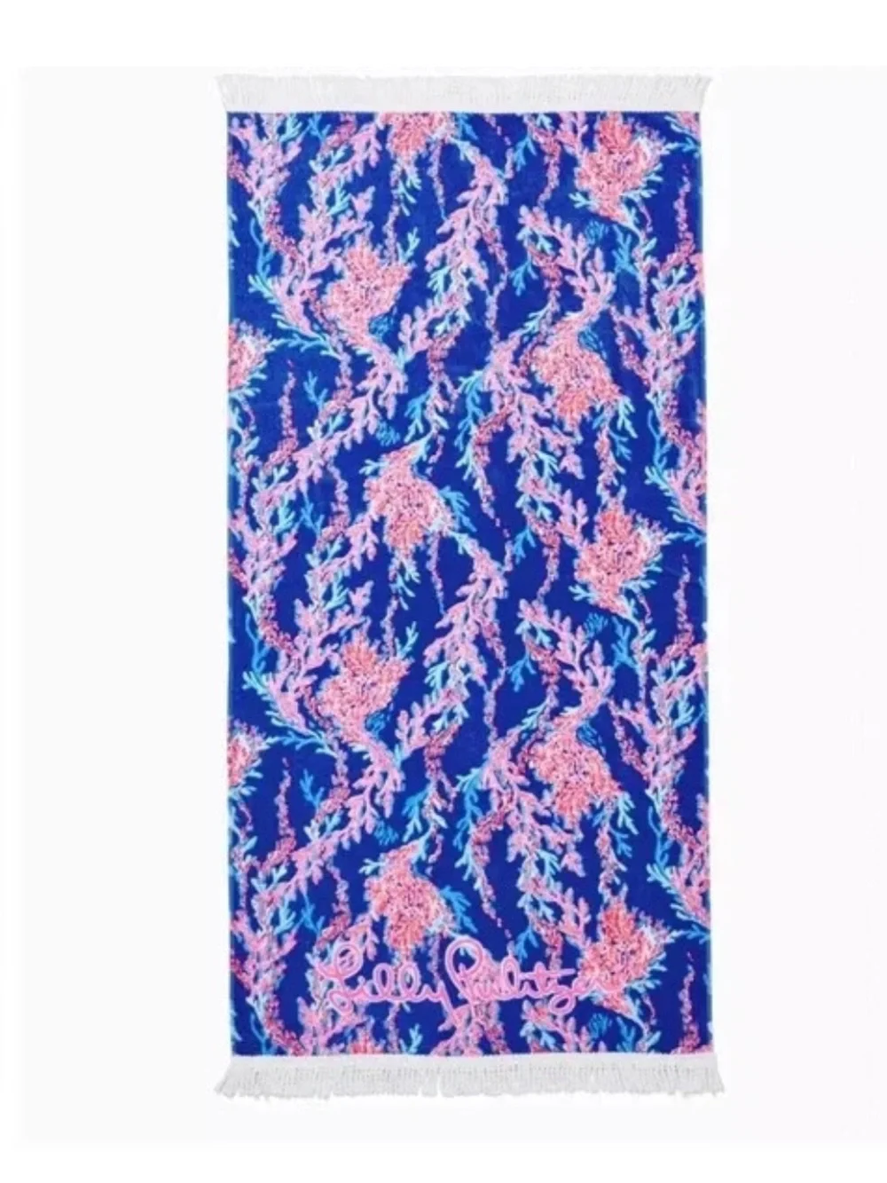 EUC Lilly Pulitzer Beach Towel Borealis Blue Swim on Over Coral Red White Velour